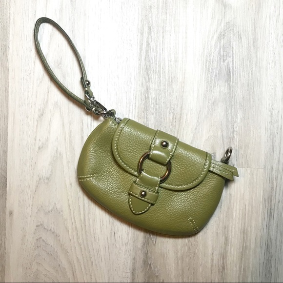 Banana Republic Olive Grass Green Leather Wristlet Clutch Mini Purse - Picture 14 of 14
